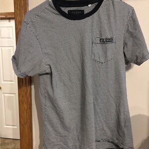 GUESS Men's Black and White Striped Tee